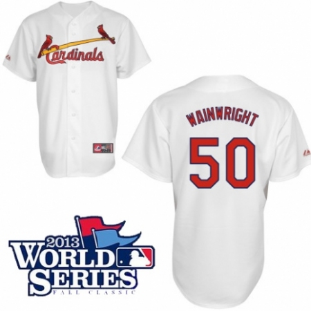 Men's Majestic St. Louis Cardinals #50 Adam Wainwright Authentic White Cool Base 2013 World Series Patch MLB Jersey