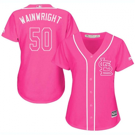 Women's Majestic St. Louis Cardinals #50 Adam Wainwright Replica Pink Fashion Cool Base MLB Jersey