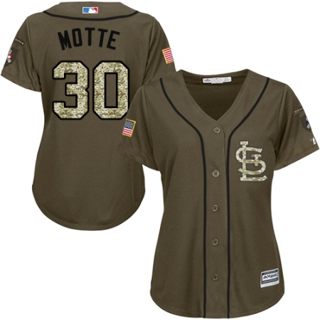 Women's Majestic St. Louis Cardinals #30 Jason Motte Authentic Green Salute to Service MLB Jersey
