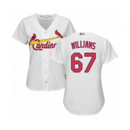 Women's St. Louis Cardinals #67 Justin Williams Authentic White Home Cool Base Baseball Player Jersey
