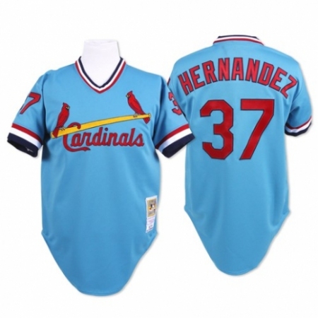 Men's Mitchell and Ness St. Louis Cardinals #37 Keith Hernandez Replica Blue Throwback MLB Jersey