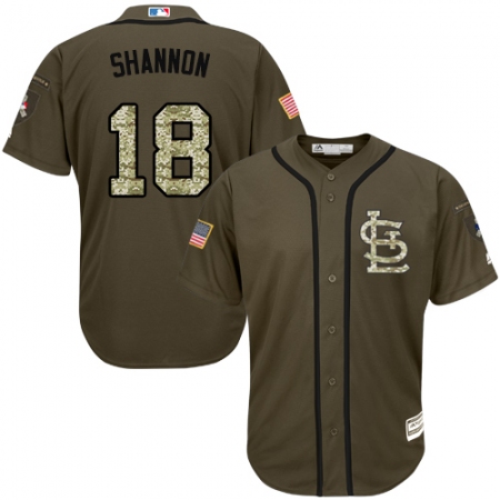 Youth Majestic St. Louis Cardinals #18 Mike Shannon Replica Green Salute to Service MLB Jersey