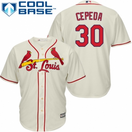 Men's Majestic St. Louis Cardinals #30 Orlando Cepeda Replica Cream Alternate Cool Base MLB Jersey