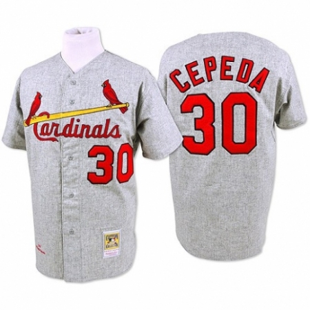 Men's Mitchell and Ness 1967 St. Louis Cardinals #30 Orlando Cepeda Replica Grey Throwback MLB Jersey