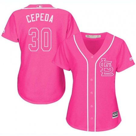 Women's Majestic St. Louis Cardinals #30 Orlando Cepeda Authentic Pink Fashion Cool Base MLB Jersey