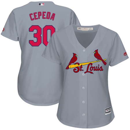 Women's Majestic St. Louis Cardinals #30 Orlando Cepeda Replica Grey Road Cool Base MLB Jersey