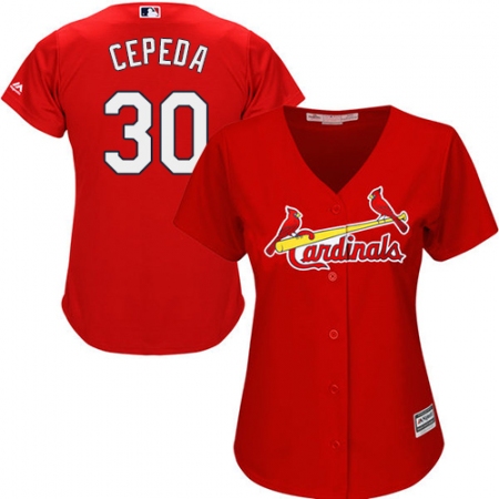 Women's Majestic St. Louis Cardinals #30 Orlando Cepeda Replica Red Alternate Cool Base MLB Jersey