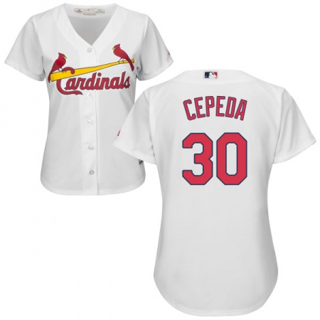 Women's Majestic St. Louis Cardinals #30 Orlando Cepeda Replica White Home Cool Base MLB Jersey
