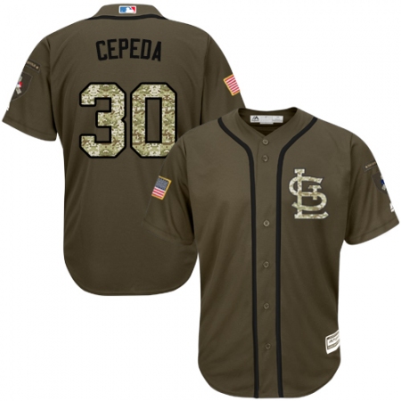 Youth Majestic St. Louis Cardinals #30 Orlando Cepeda Replica Green Salute to Service MLB Jersey