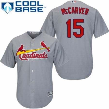 Men's Majestic St. Louis Cardinals #15 Tim McCarver Replica Grey Road Cool Base MLB Jersey
