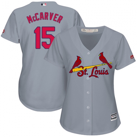 Women's Majestic St. Louis Cardinals #15 Tim McCarver Replica Grey Road Cool Base MLB Jersey