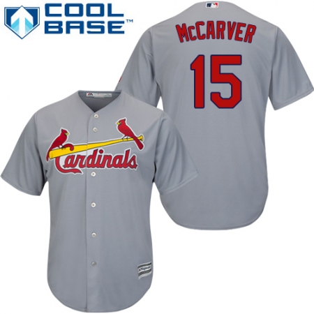 Youth Majestic St. Louis Cardinals #15 Tim McCarver Replica Grey Road Cool Base MLB Jersey