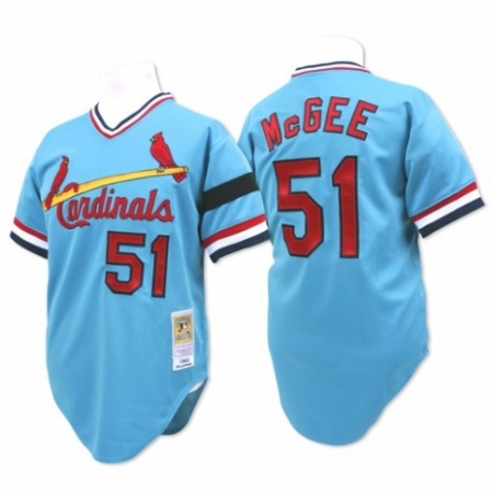 Men's Mitchell and Ness St. Louis Cardinals #51 Willie McGee Authentic Blue Throwback MLB Jersey