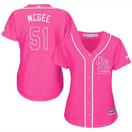 Women's Majestic St. Louis Cardinals #51 Willie McGee Authentic Pink Fashion Cool Base MLB Jersey